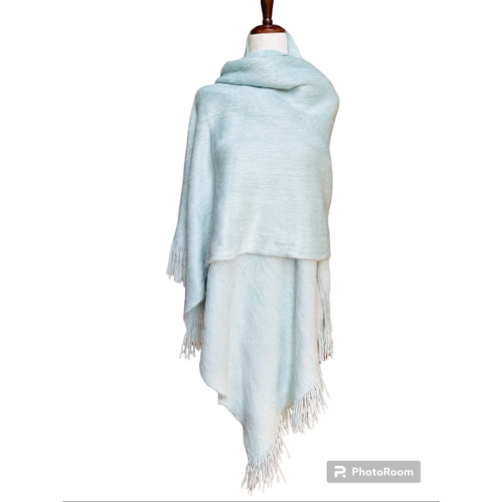 H&M pastel blue faux fur knit large scarf
